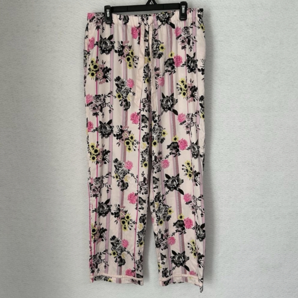 Victoria's Secret Lightweight Satin Pink Floral Pajama Bottoms Women's L